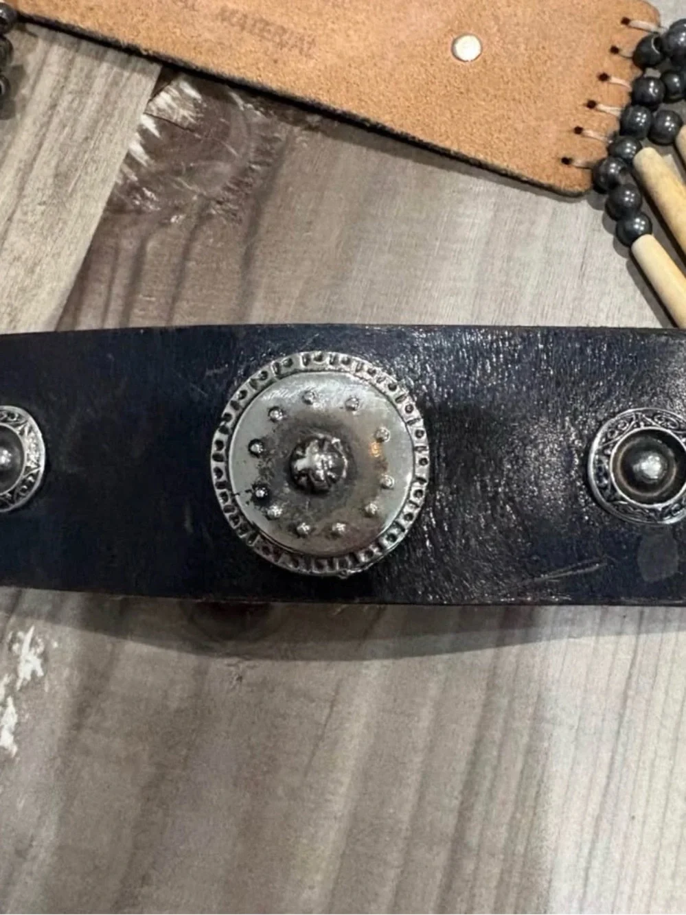 Vintage Marck Bellay Leather Sinew Bone Concho Bead Native American Belt Western